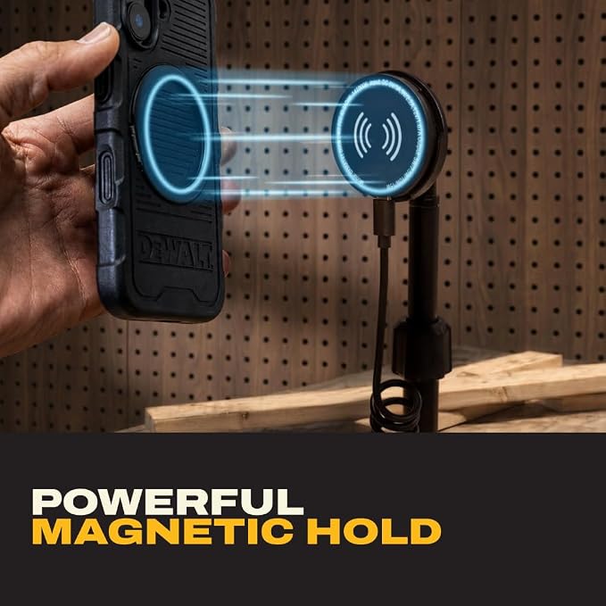 DEWALT Heavy Duty Wireless Charger 15W Max Cell Phone Charger | Wireless Charging Pad for MagSafe Compatible iPhone 17/16/15/14/13/12 Plus Pro Max Includes Wall Mounting Plate