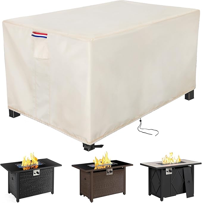 Youlvy Fire Pit Cover Rectangular 48 Inch - Waterproof Outdoor Fire Table Cover Rectangle Heavy Duty, 600D Patio Propane Gas Firepit Cover Rectangular Tear Weather Resistant - 48 x 24 x 15 Inch Beige