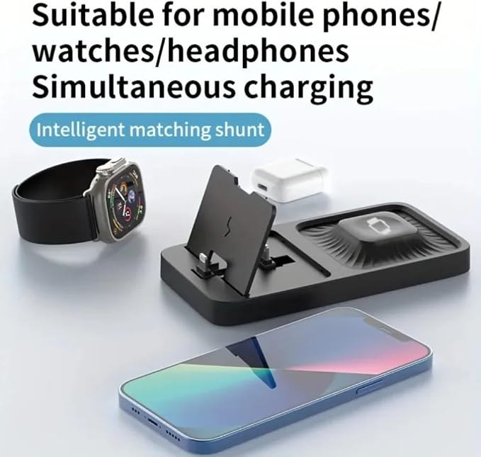 3 in 1 Desktop Foldable Wireless Charger Stand for iPhone 14 13 12 11 Pro Max 10 XS Apple Watch 10 9 8 7 6 5 4 3 2 AirPods Pro 2 (Black)