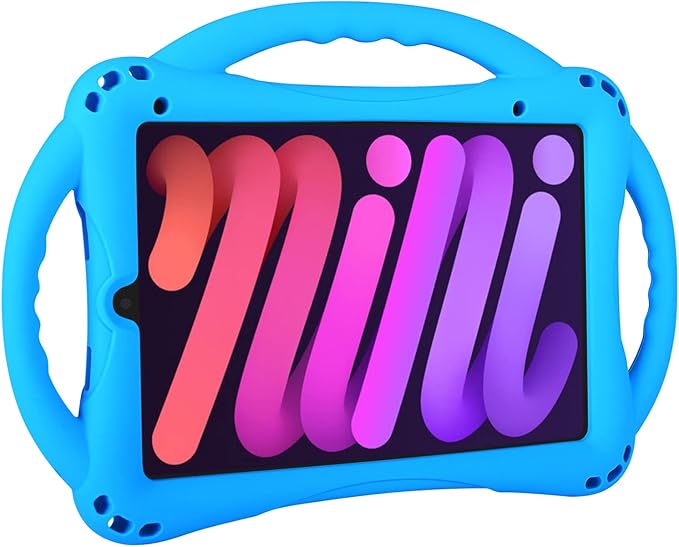 TopEsct Kids Case for iPad mini 7 (A17 Pro) 2024 /iPad Mini6 2021 Shockproof Silicone Cover with Handle Stand for 8.3 iPad mini 6th/7th GenBlue