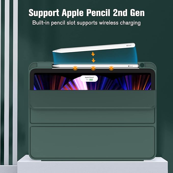 New iPad Pro 11 Inch Case 2022(4th Gen)/2021(3rd Gen)/2020(2nd Gen) with Pencil HolderSmart iPad Case [Support Touch ID and Auto Wake/Sleep] with Auto 2nd Gen Pencil Charging (Deep Pink)