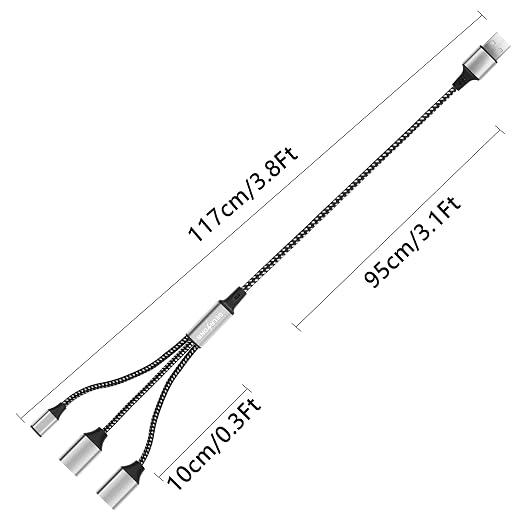 GELRHONR USB Splitter Cable USB 2.0 1 Male to 3 Female Extension Cord with USB C Female Port Support Charging Data Transfer for Printer Keyboard Flash Drive-1M/3.2Ft (1 to 3)