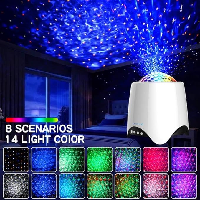 Flyinwe Hoom Decor Star Projector, Galaxy Projector for Bedroom, Night Lights for Kids, Ceiling Projector for Teen Girls, Night Light Projector for Bedroom, Music Speaker, White Noise Sound Machine