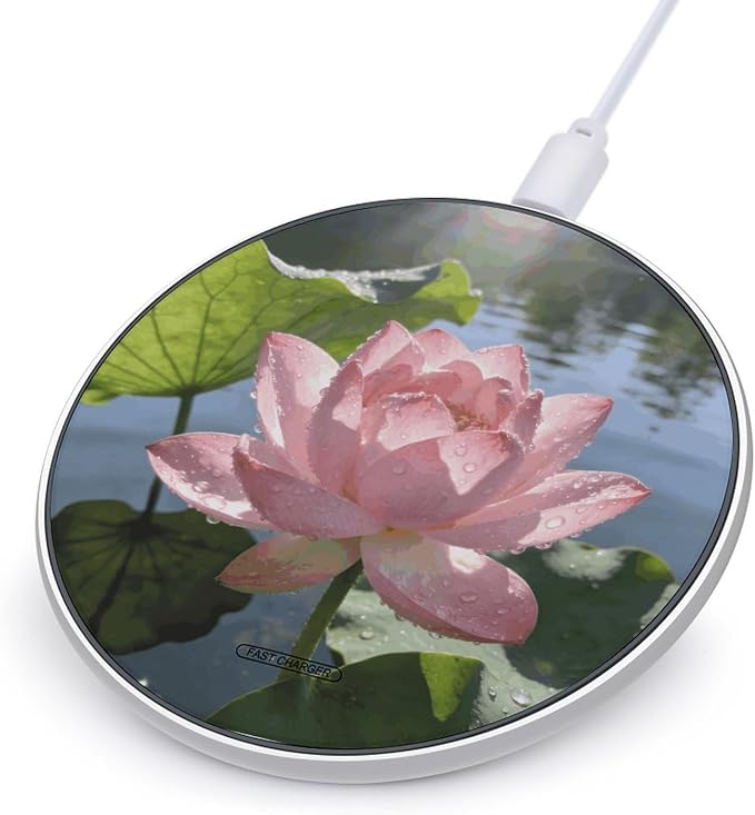 Morning Dew and Lotus Light Wireless Charger Portable Fast Charging Pad Lightweight Wireless Charging Pad 10W Slim Charging Station for Phone Charger Mat for Travel Home Office Desk