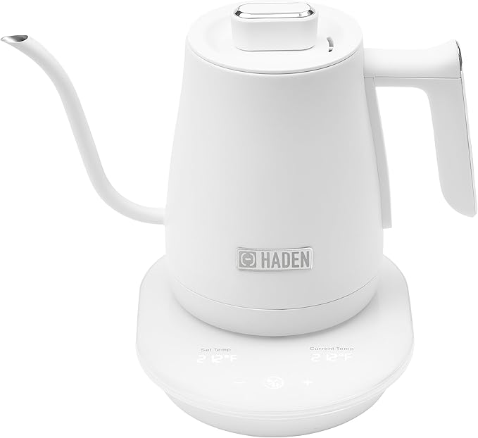 Haden 0.6-Liter Stainless Steel Electric Kettle, Gooseneck Hot Water Kettle with 360-Degree Base and Auto Shutoff, Ivory & Chrome