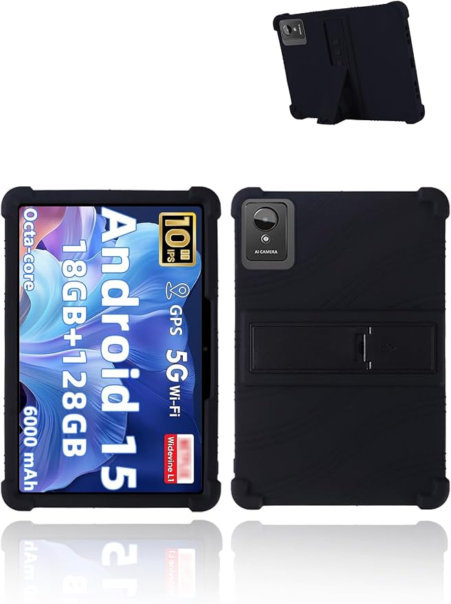 for Aobante K50 Android 15 15 Gaming Tablet10 2.5K Ultra Clear Display Tablet Model CaseSoft Silicone Adjustable Stand Cover Lightweight Kids FriendlyBlack.