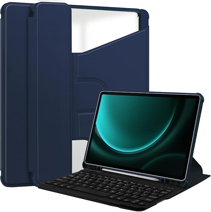 Tablet Case for Samsung Galaxy TAB A9+/A9 Plus with S Pen Holder 360° Swiveling Stand Shockproof Cover with Clear Transparent Back Shell Auto Wake/Sleep (Black Galaxy Tab A9 Plus)