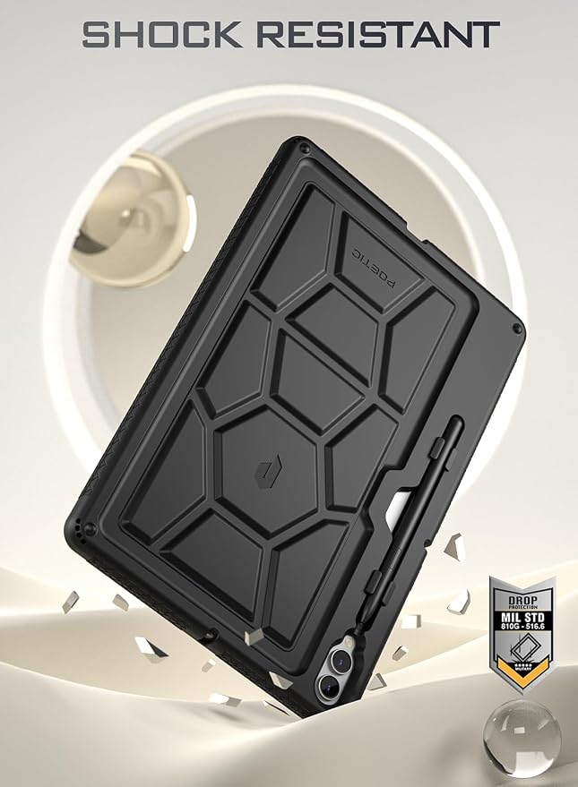 Poetic TurtleSkin Case for Samsung Galaxy Tab S10 FE Plus (2025 Release) 13.1 inch Case with S Pen Holder Heavy Duty Shockproof Kids Friendly Protective Silicone Cover Black