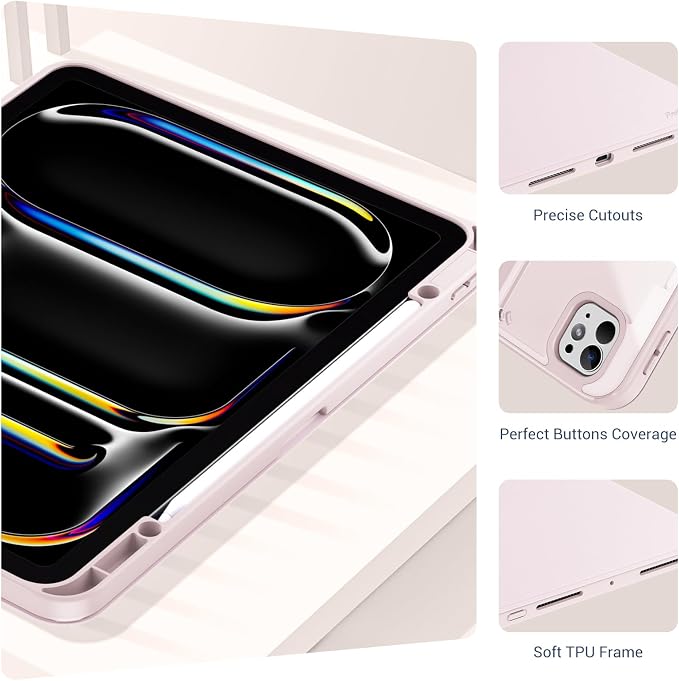 ProCase Clear Back Folio Book Case for iPad Pro 13 M5 / M4 Black | Hard Shell Protective Book Cover Built-In Pencil Holder Layout Convertible Tri-Angle Folio Stand