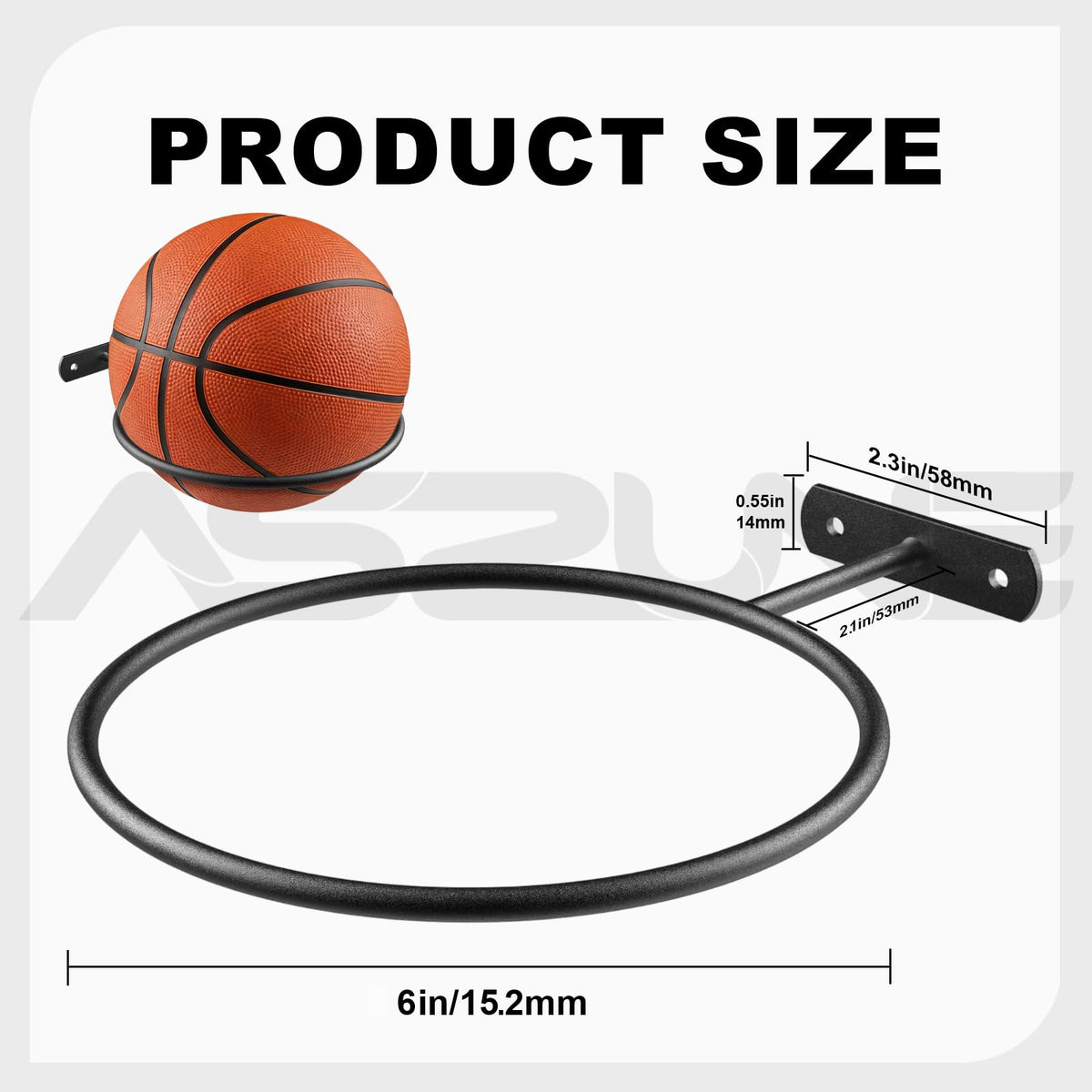 ASZUNE 6Pack Ball Holder Wall Mount Metal Storage Display Rack Black