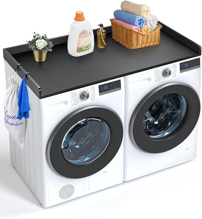 VEVOR Washer Dryer Countertop, 54" x 27" Wooden Washer and Dryer Countertop, Water-Resistant Laundry Machine Topper Cover with Anti-Slip Pads, for Laundry Room Organization and Storage, Black
