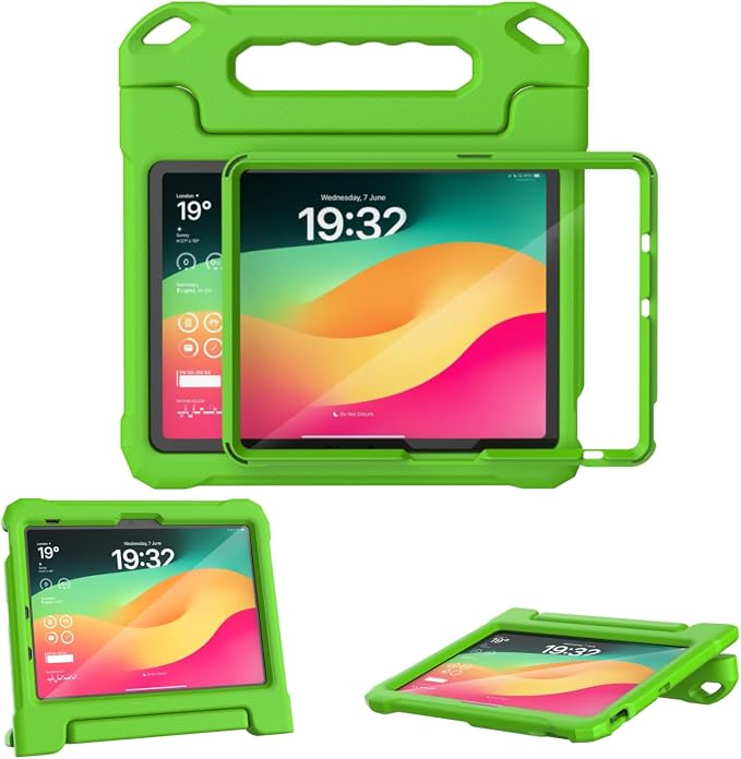 Kids Case for New iPad (A16) 11th Generation 11 inch 2025 iPad 10th Generation 10.9 2022 - Shockproof Handle Bumper Stand Cover with Built-in Screen Protector &amp Pencil Holder Tablet Case (Black)