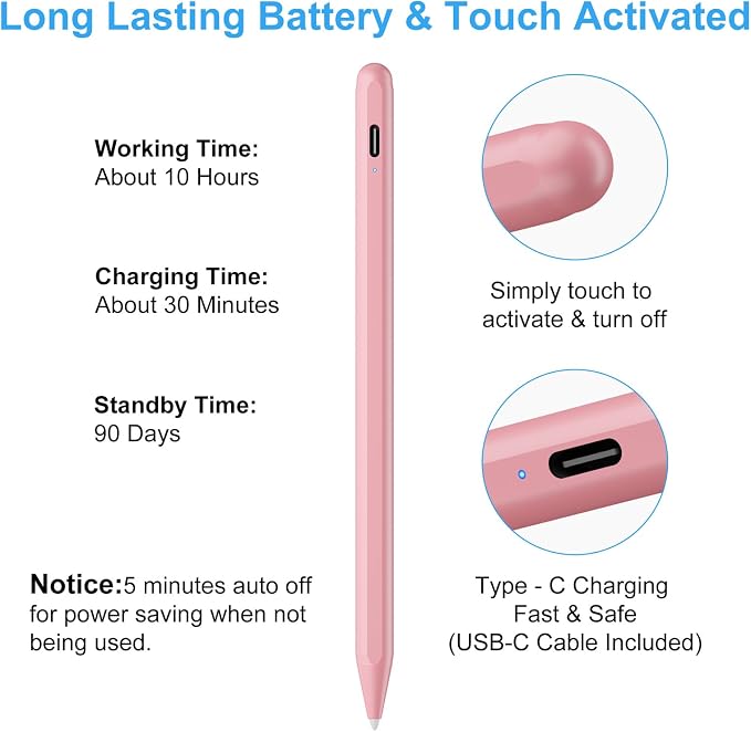 Stylus Pen for iPad (2026-2018) with Fast Charge Palm RejectionFOJOJO Active Pencil for iPad10/9/8/7/6th11th A16Pro 11/13 M4Air 11/13 M2/M3/M4Pro12.9Air 5/4/3rdMini 7/6/5