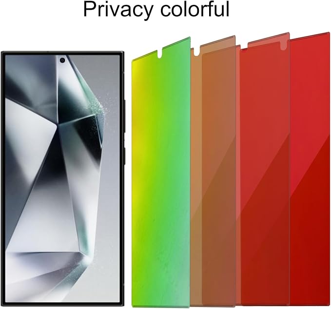 2 Pack Anti-Blue Privacy Screen Protector for Samsung Galaxy S24 Ultra Anti-Spy Soft Red Film Support Finger Unlock 6.8 inch + 2 Pack Camera Lens Glass Protector