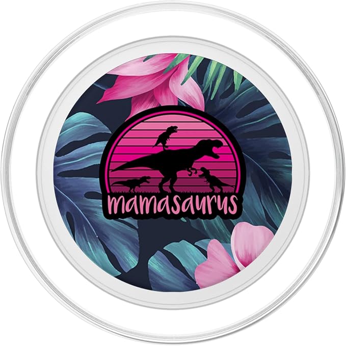 Mamasaurus Floral - 3 Kids Retro Funny Gift For Mother Case PopSockets Adhesive PopGrip