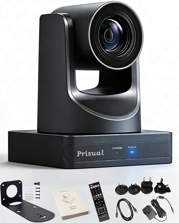 Prisual NDI 6.1.1 PTZ Camera, Ai Auto-Tracking, 20x Optical Zoom LAN USB3.0 PoE HDMI PTZ Camera for Church Services Worship Education Live Events(Official NDI Certified) PT20X-UL-N