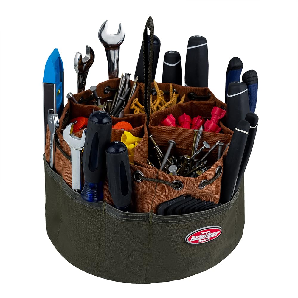 Bucket Boss 25001 Canvas Organizer Parachute Bag with 19 Pockets for Nails,Screws, and Bolts in Brown (Pack of 6)