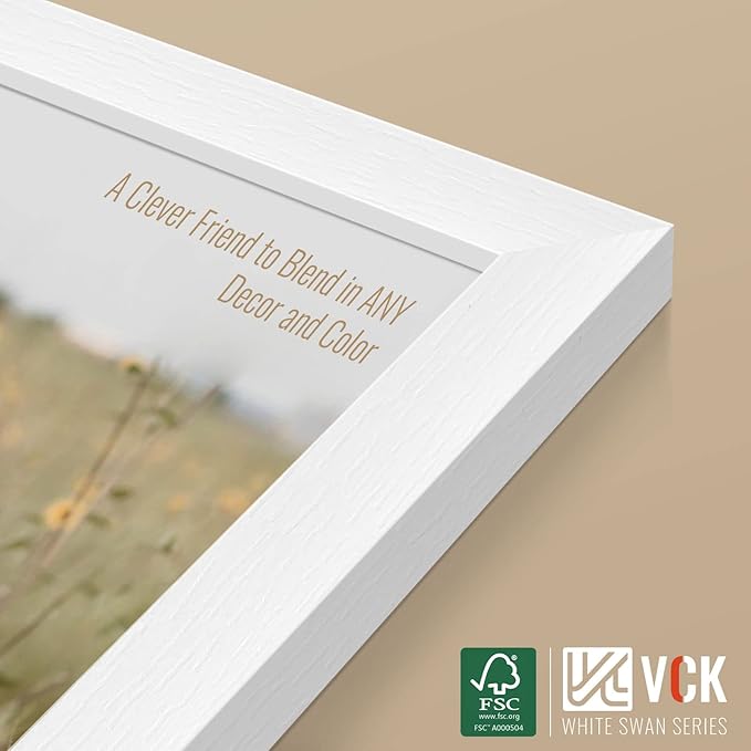 VCK 27x40 Solid Wood Poster Frames Set of 2, Exclusive Woodgrain Frame, Wall Gallery Picture Frame - White