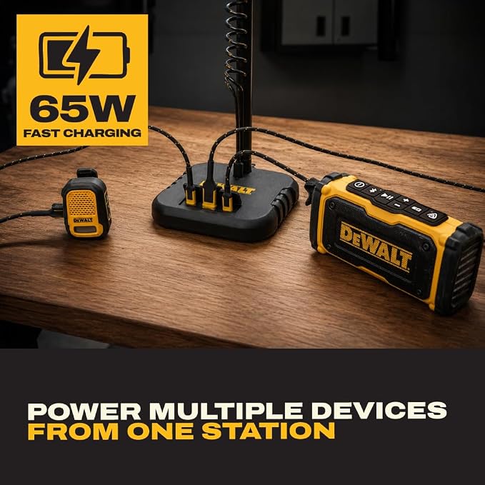 DEWALT Heavy Duty Magnetic Wireless Charging Stand w/USB Ports Bluetooth Neckband Headphones (Black Edition) Bundle