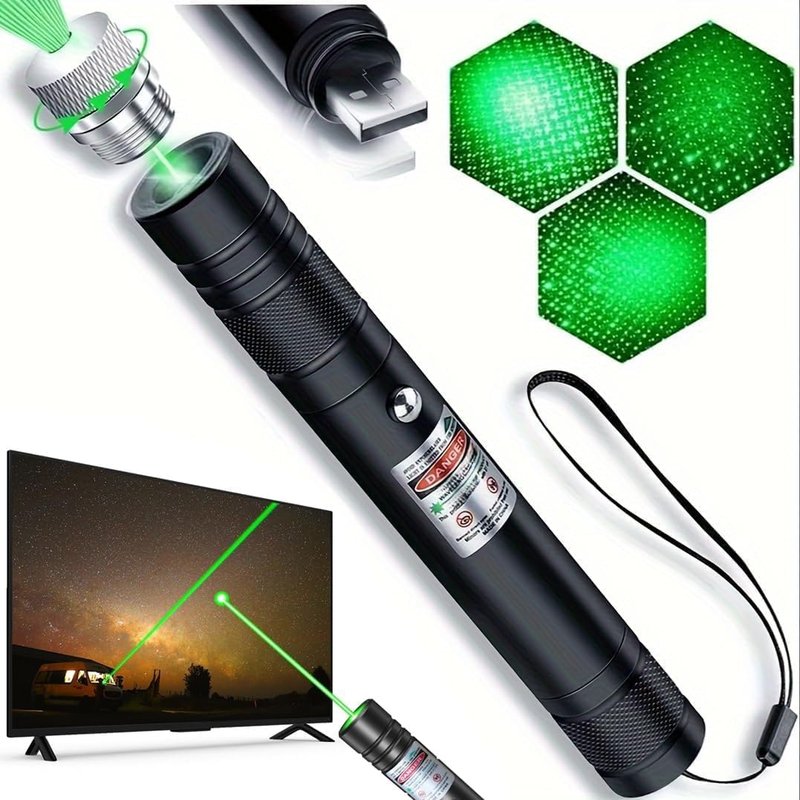 Damflew Green Laser Pointer High Power - Long Range Rechargeable Laser Beam, USB Charging for Hiking, Presentations & Outdoor Use (Professional-Grade Green Light)