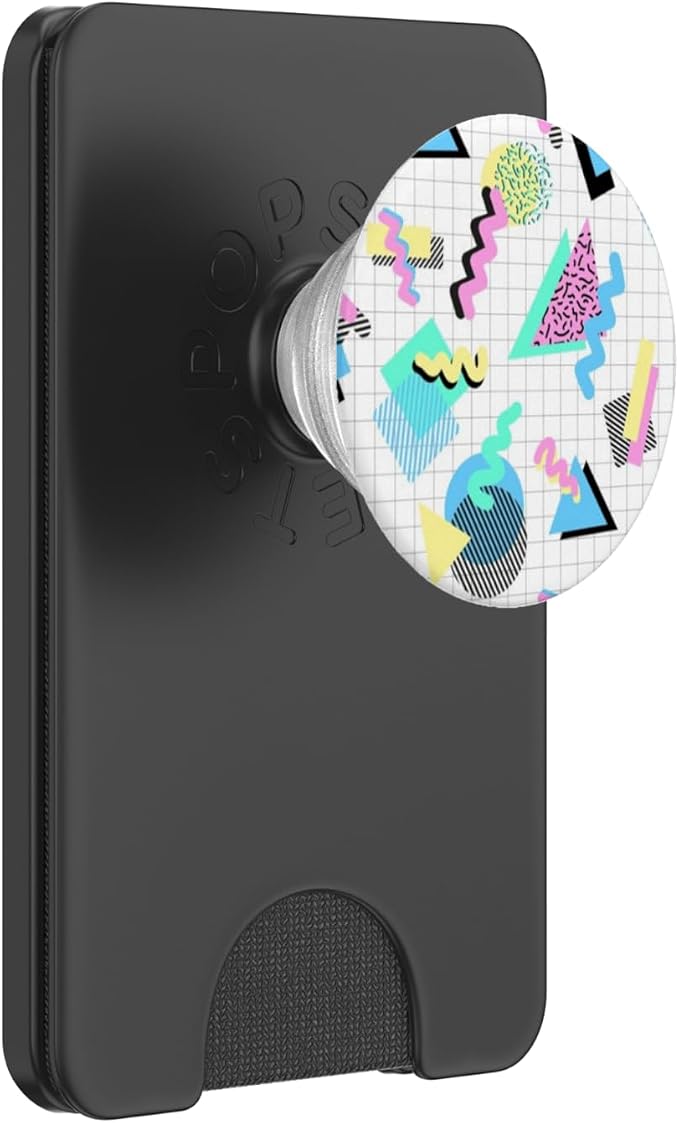 Aesthetica Retro 80's 90's Geometric Pattern Pop Socket PopGrip for Most Devices with Smooth Hard Plastic Cases - Black Multicolor