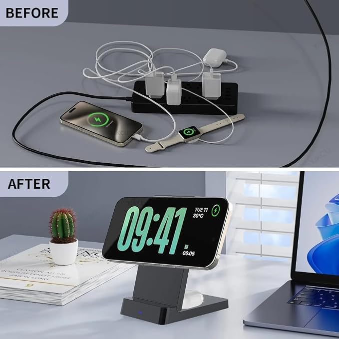 for Magsafe 3 in 1 Magnetic Wireless Charger for iPhone 17 16 15 14 13 12 Apple Watch Airpods Pro Foldable Fast Charging Station (Black)