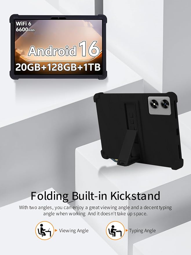 for SHARECLOUD P10/Frameflow P10 2025 10.1 Inch Tablet CaseBOVUGAC Soft Silicone Adjustable Stand Shockproof Kids Friendly for SHARECLOUD P10_T 10.1 Tablet(Black)