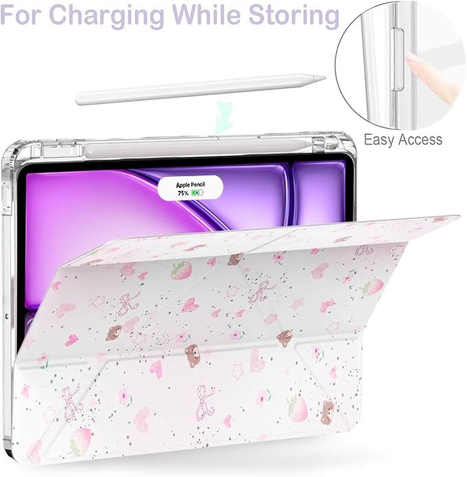 Feams Case for iPad Air 11-inch M4 2026 / M3 2025 / M2 2024 iPad Air 5th/4th Generation 2022/2020 10.9 Inch Y-Fold Standing Case Clear Back with Portrait Stand &amp Pencil Holder Beige Checkered
