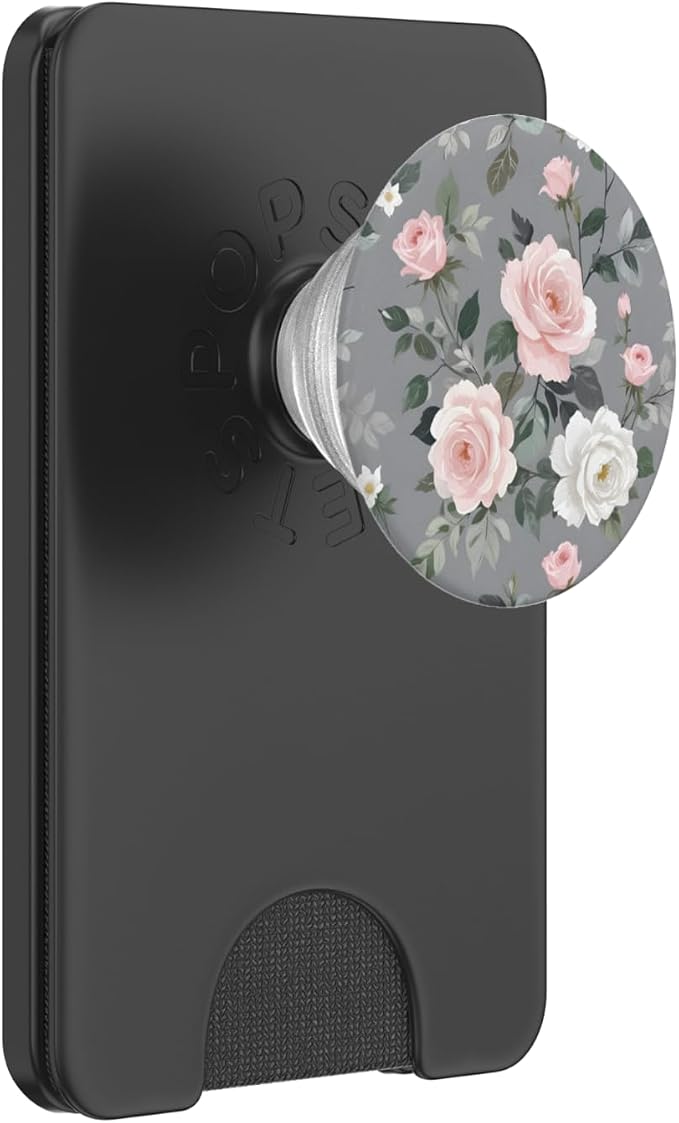 Pink Flowers Gray Leaves PopSockets Adhesive PopGrip