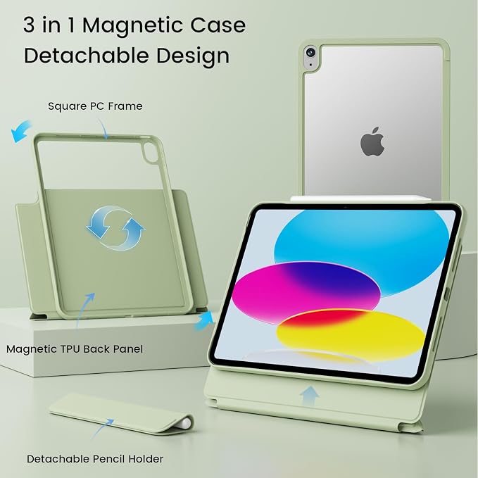 Case for iPad A16 11th/10th Generation 11/10.9 inch Black | Magnetic Attachment Slim Soft TPU Protective Case Multi Angles Hidden Pencil Holder Shockproof Frame Auto Wake/Sleep