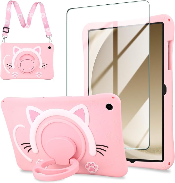 WESADN Case for Samsung Galaxy Tab A11+ Plus 2025Galaxy Tab A9+ Plus Case 11 Inch 2023 Kids Girls with Screen Protector/360 Rotating Kickstand/Lanyard Kids Cute Silicone Full Body Protective Cover
