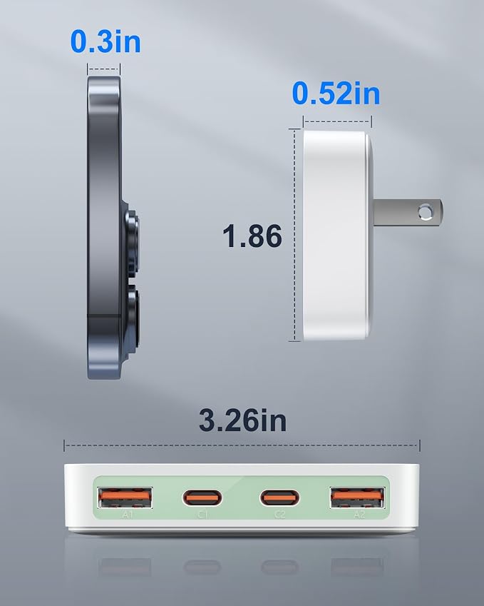 USB C Wall Charger Super Thin Flat USB Wall Plug with 4 Ports Fast Charging USB Plug Adapter with PD20W for Home and Travel (Blue)