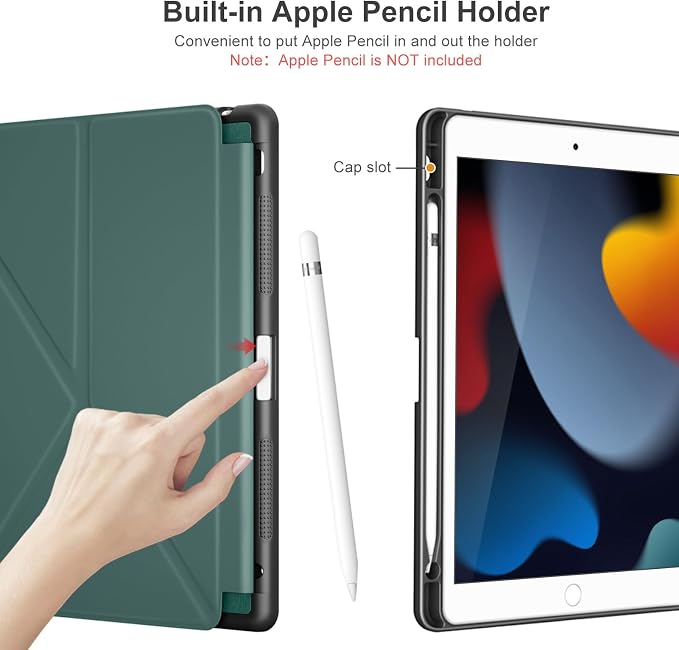 DTTO Foldable Case for for iPad 9th/8th/7th Generation 10.2-inch Black | Origami Magnetic Standing Cover with Pencil Holder，Vertical &amp Horizontal angles Auto Sleep/Wake