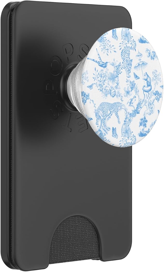 French Light Blue Toile Chinoiserie with Flowers Leopards PopSockets PopGrip for MagSafe