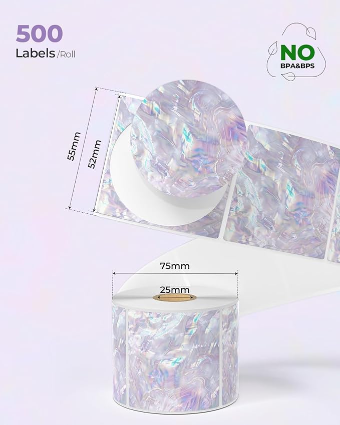 MUNBYN 2 Inch Round Shell Texture Thermal Labels, Direct Waterproof Circle Thermal Sticker Labels for Small Business, 500 Sheets/Roll (Purple)