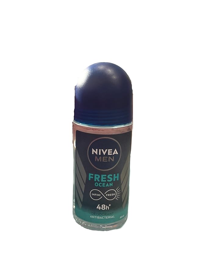 (Pack of 3 Bottles) Nivea FRESH OCEAN Men's Roll On Deodorant (Pack of 3 Bottles, 1.7oz / 50ml Each Bottle) 0% Aluminium Salts