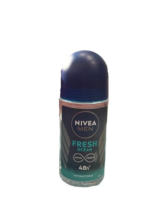 (Pack of 3 Bottles) Nivea FRESH OCEAN Men's Roll On Deodorant (Pack of 3 Bottles, 1.7oz / 50ml Each Bottle) 0% Aluminium Salts