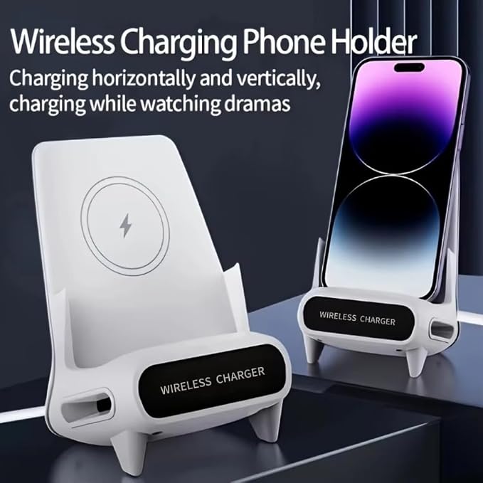 Desktop Wireless Charger with Speaker Phone Holder Stand for iPhone 17 16 15 14 13 12 Pro Max Samsung S25 S24 Xiaomi Smart Charging Station (White)