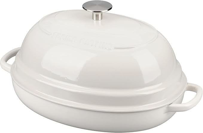 EDGING CASTING Enameled Oval Cast Iron Dutch Oven Pot with Lid, Bread Dutch Oven for Sourdough Bread Baking, Dutch Oven Bread, Bread Oven, 6QT, White