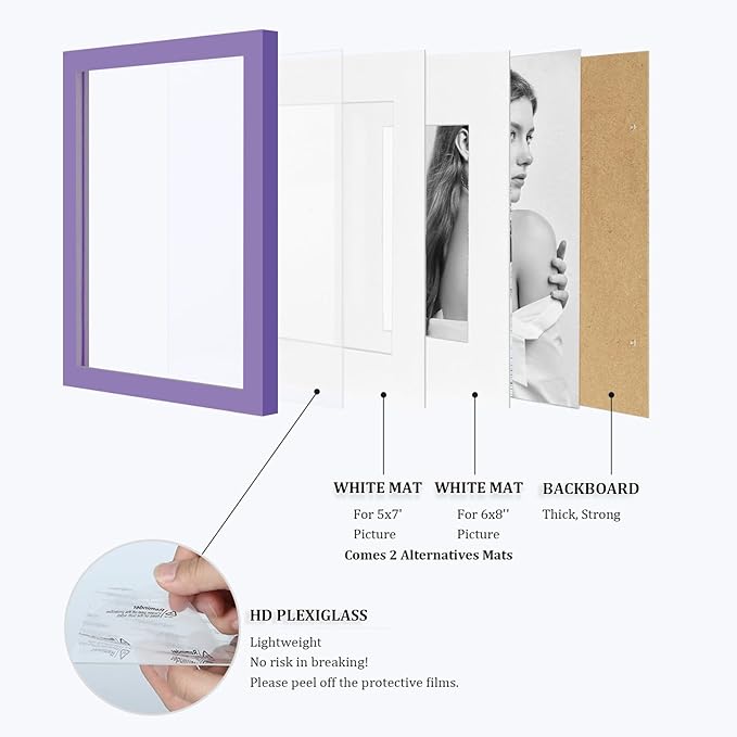 Egofine 12x16 Picture Frame Made of Solid Wood, Display Covered by Plexiglass, Display Pictures 9x12/11x14 with Mat or 12x16 Without Mat for Wall Mounting, Purple