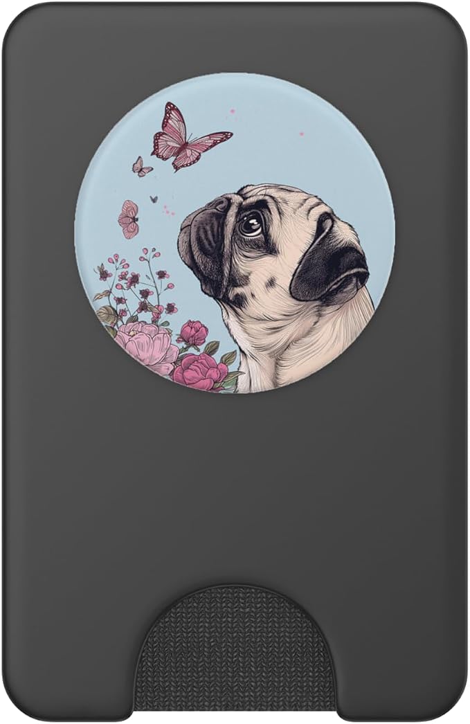 Pug Butterfly Cute Dog Flowers Cute Pug PopSockets Adhesive PopGrip