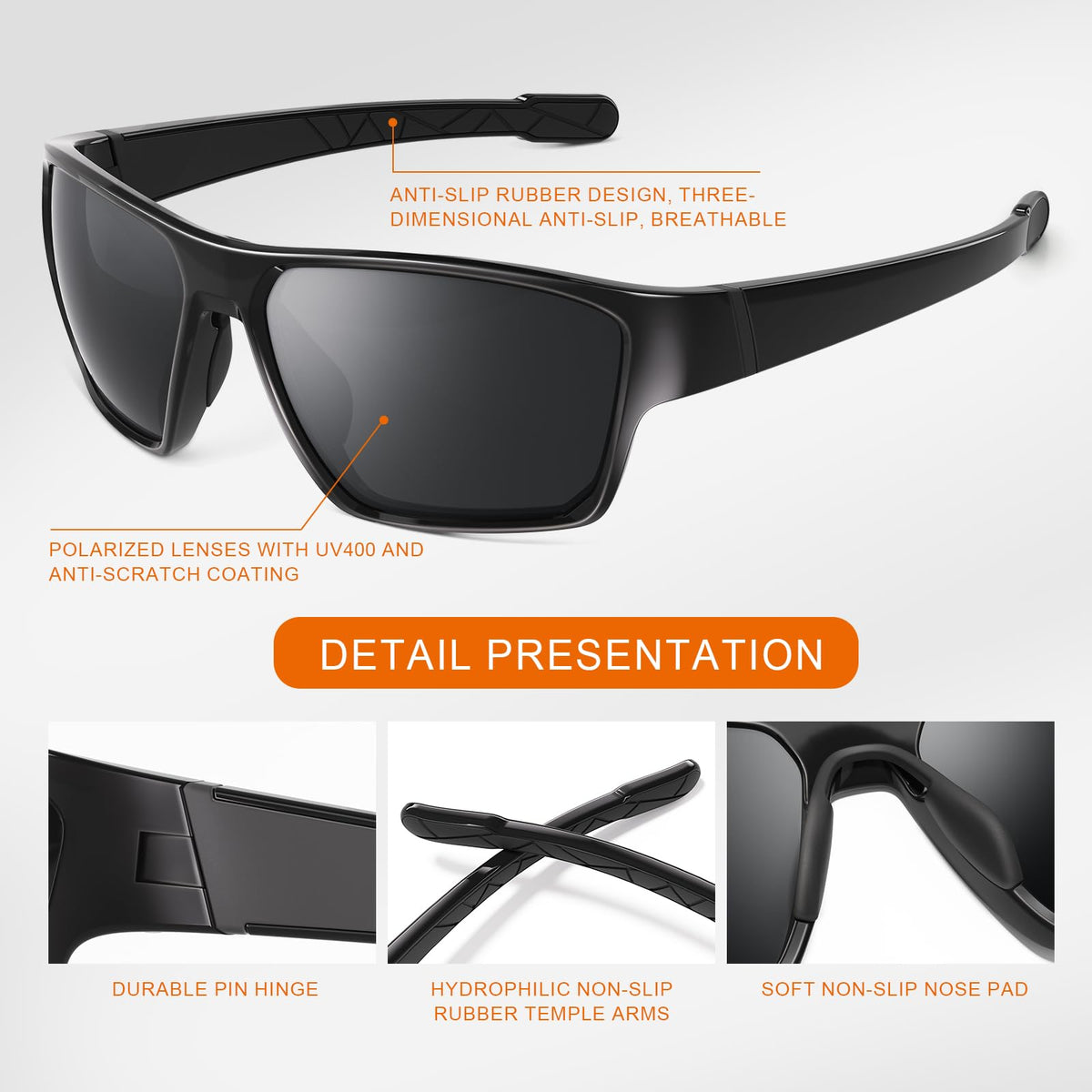 suoso UV400 Polarized Sports Sunglasses Men Women, Light TR90 Wrap