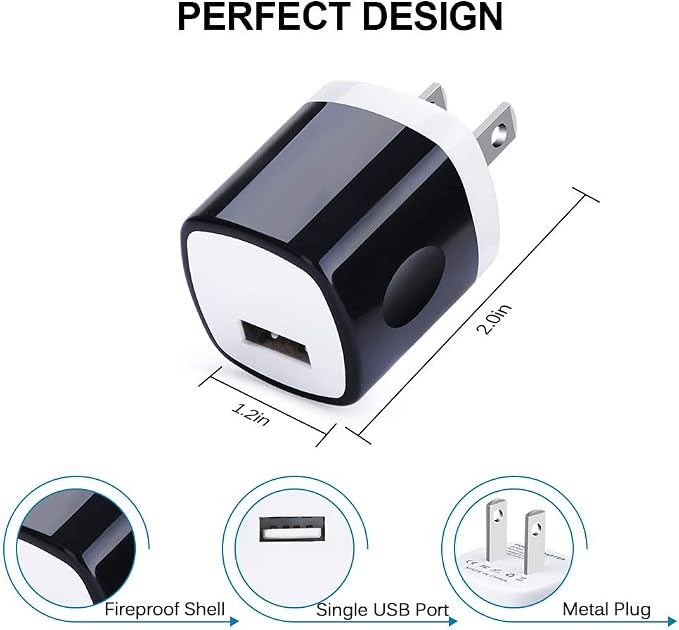 Wall Adapter 10 PackUorMe 1A 5V Single Port Charger Power USB Plug Charging Cube Block Box Compatible iPhone 14 13 12 SE 11 Galaxy S23 Ultra S22 S21 FE S10e S9 A13 A03s A71 A51 Note20 Google 8A 7A