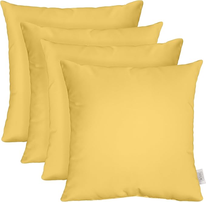 RSH DECOR: Sunbrella Square Throw Pillows Set of 4 | 20" x 20" | Water and Fade-Resistant Performance Fabric | Outdoor Pillow Covers with Down-Alternative Inserts | Canvas Buttercup Yellow