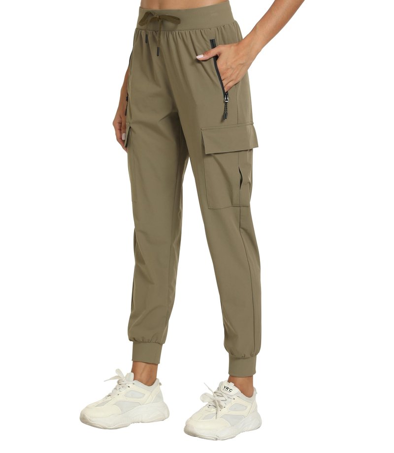 Womens Cargo Hiking Pants with Pocket - Lightweight Quick Dry Workout Joggers for Travel, Camping and Outdoor Wear(Khaki M)