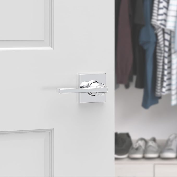 Kwikset Casey Dummy Door Handle, Single Sided Lever for Closets, French Double Doors, and Pantry, Polished Chrome Non-Turning Reversible Interior Push/Pull Lever (Pack of 10)