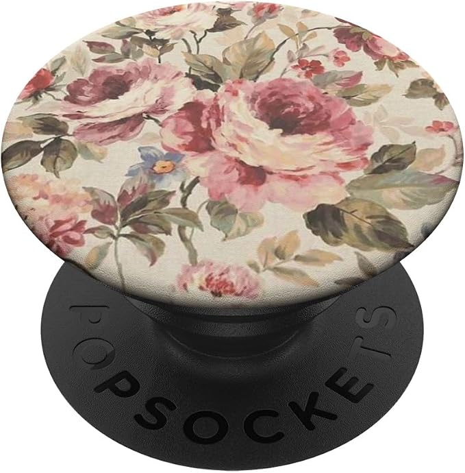 Beige Pink Vintage Floral Pattern PopSockets PopWallet for MagSafe