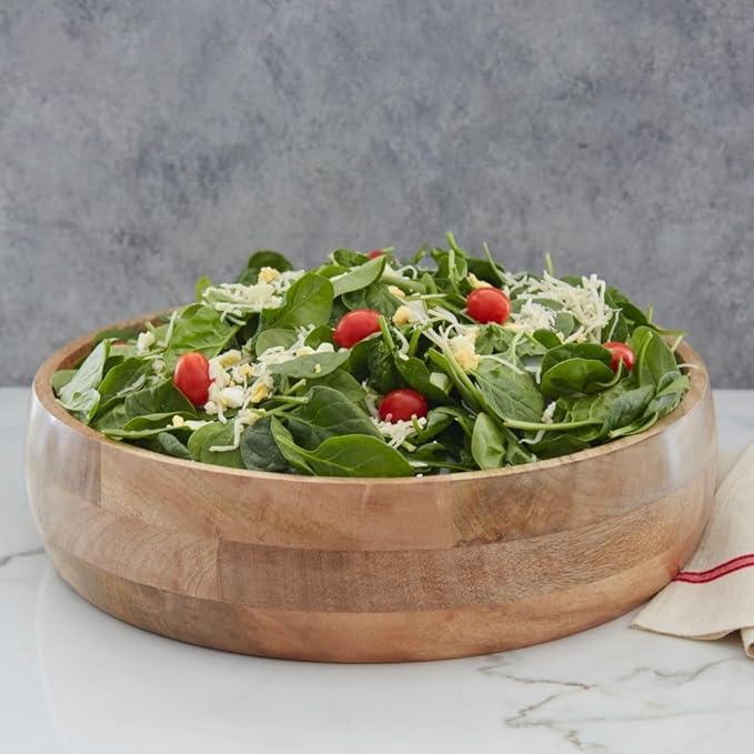 Extra Large Salad Bowl, 17" Wide, Big Serving Dish for Salad, Pasta, Cut Fruit, Party, Catering, Wedding, Restaurant, Kitchen Countertop Fruit Bowl, Farmhouse Style, Mango Wood