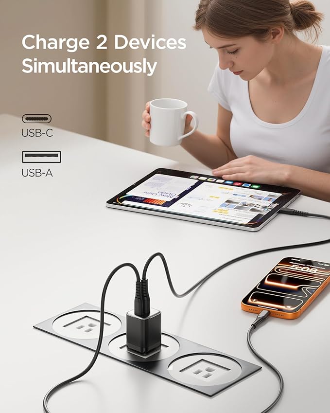 30W Fast Charger Dual Port USB C Wall Charger with Foldable Plug | for iPhone 17/16/15 Samsung S26/25/24 iPad 40% Smaller &amp Safer Nano Charger Block (Black 2 Pack)