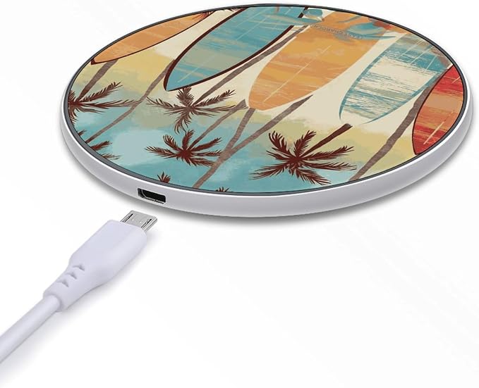 Surfboard Palm Tree Wireless Charger Portable Fast Charging Pad Lightweight Wireless Charging Pad 10W Slim Charging Station for Phone Charger Mat for Travel Home Office Desk